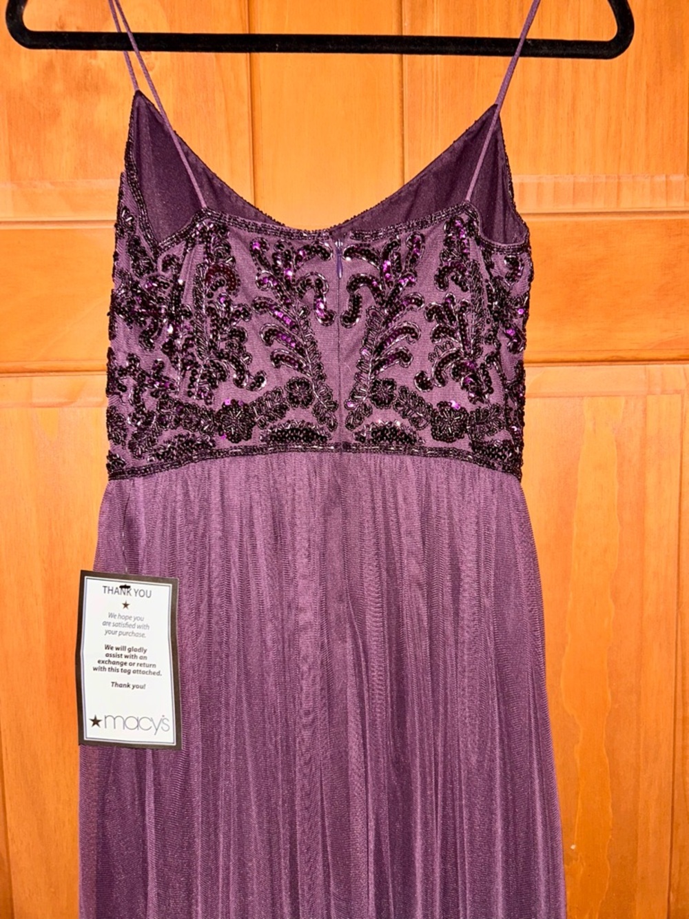Adrianna Papell Purple Beaded Spaghetti Strap Evening Dress